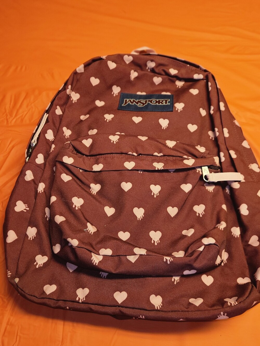 JanSport SuperBreak Backpack Russet Red Bleeding Hearts Pattern Approx 17" EUC
